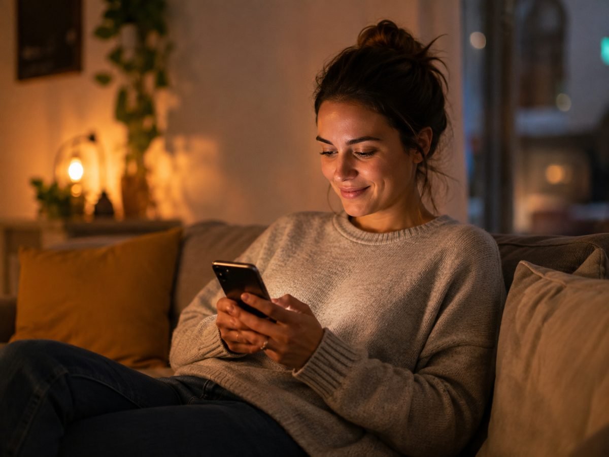 A person checking an update on their phone at home