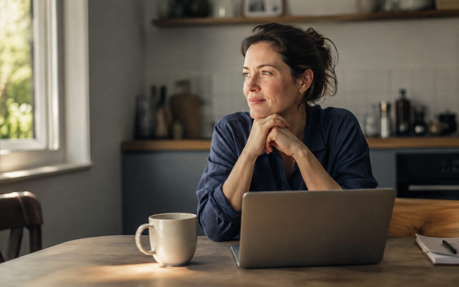 A woman reviewing her legal matter online at home